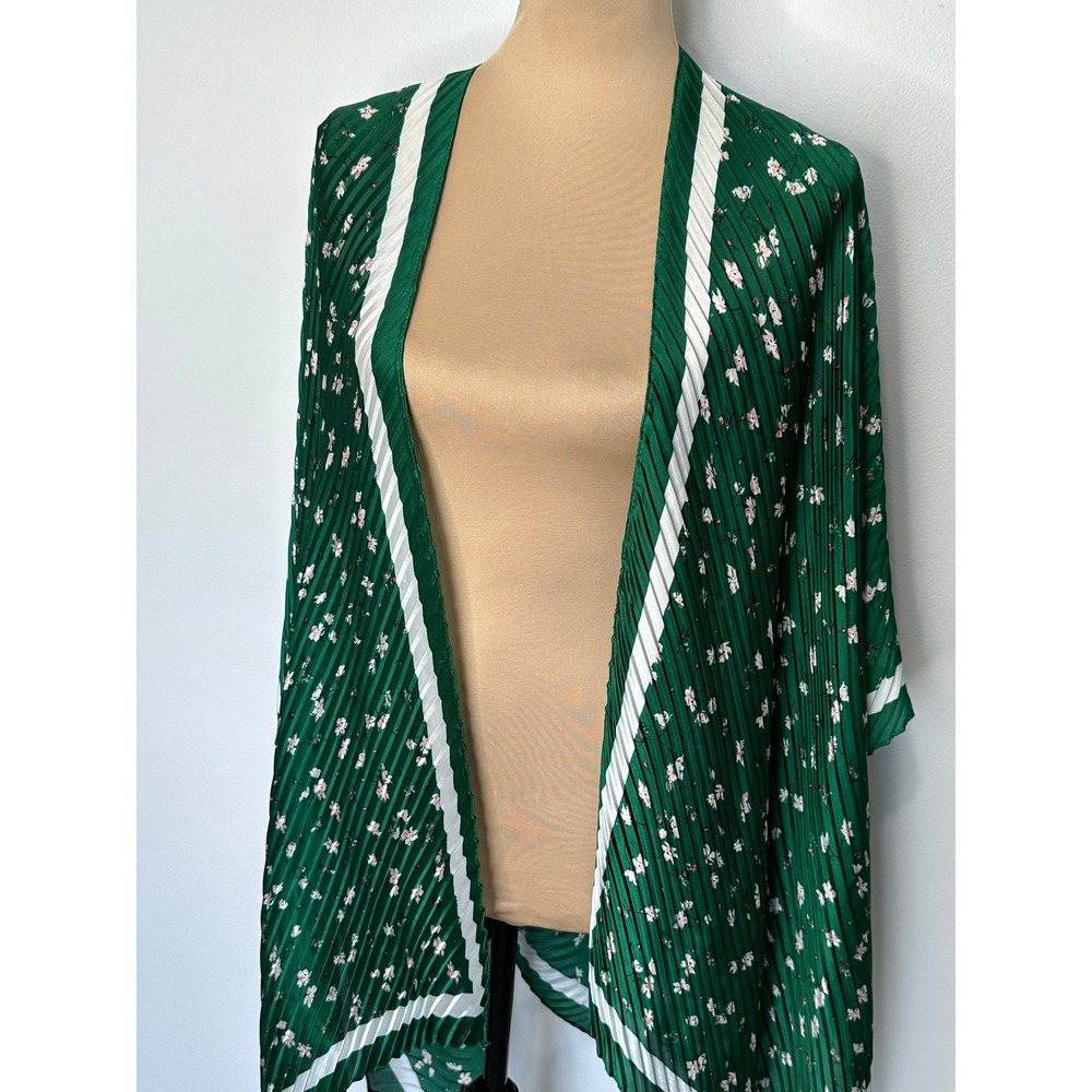 Banana Republic Green Floral Pleated Kimono Wrap Cardigan One Size Cottagecore - Picture 3 of 8